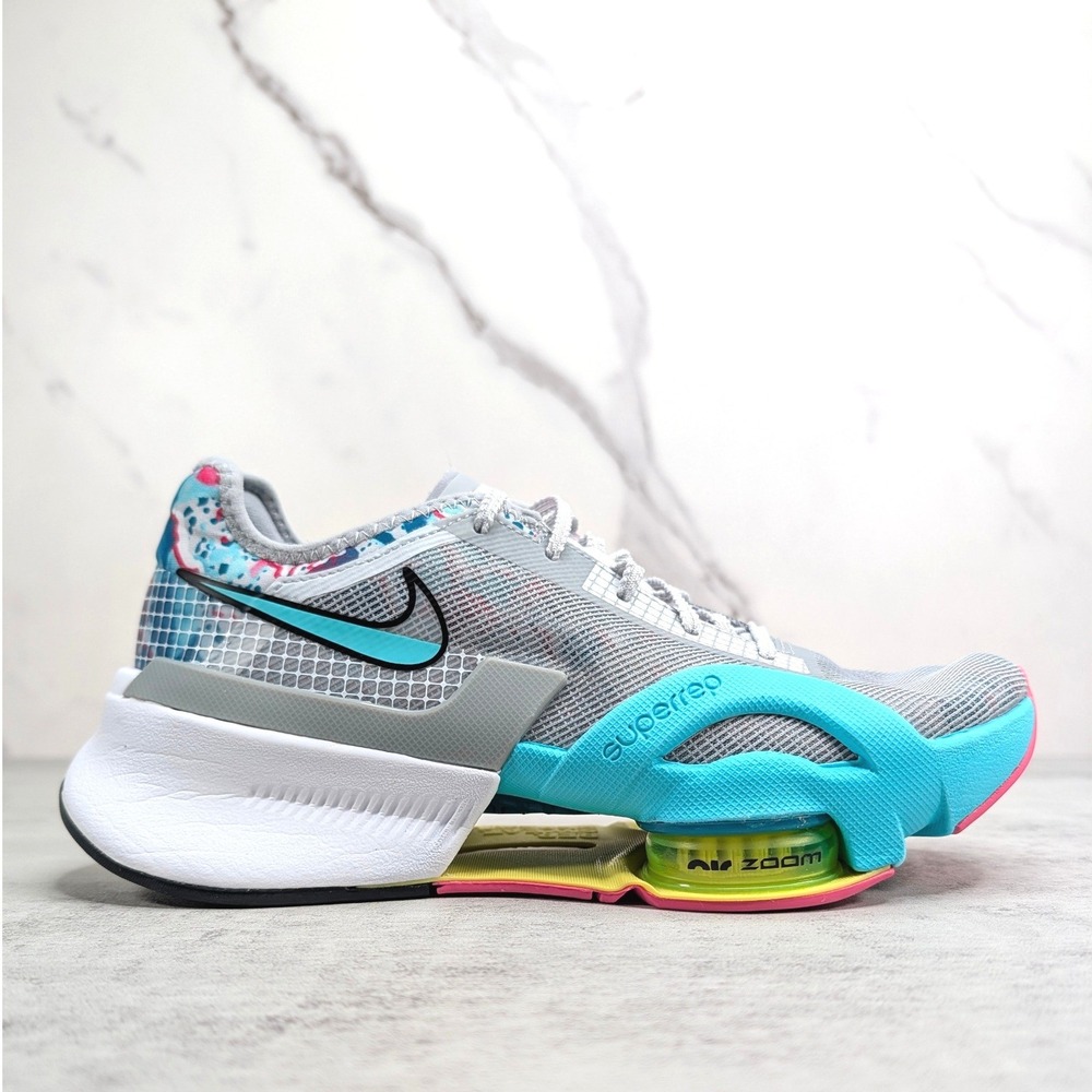 Nike SuperRep Cycle 2 Women's Gray Training Shoes US 7 Turquoise Pink CW2317-002